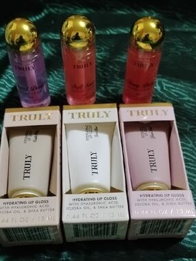 6 Pc TRULY Lip Gloss Trio with Gold Caps - Purple, Pink, Coral